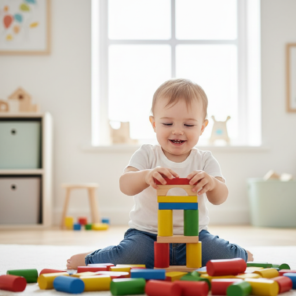 [Image of Child playing with blocks]