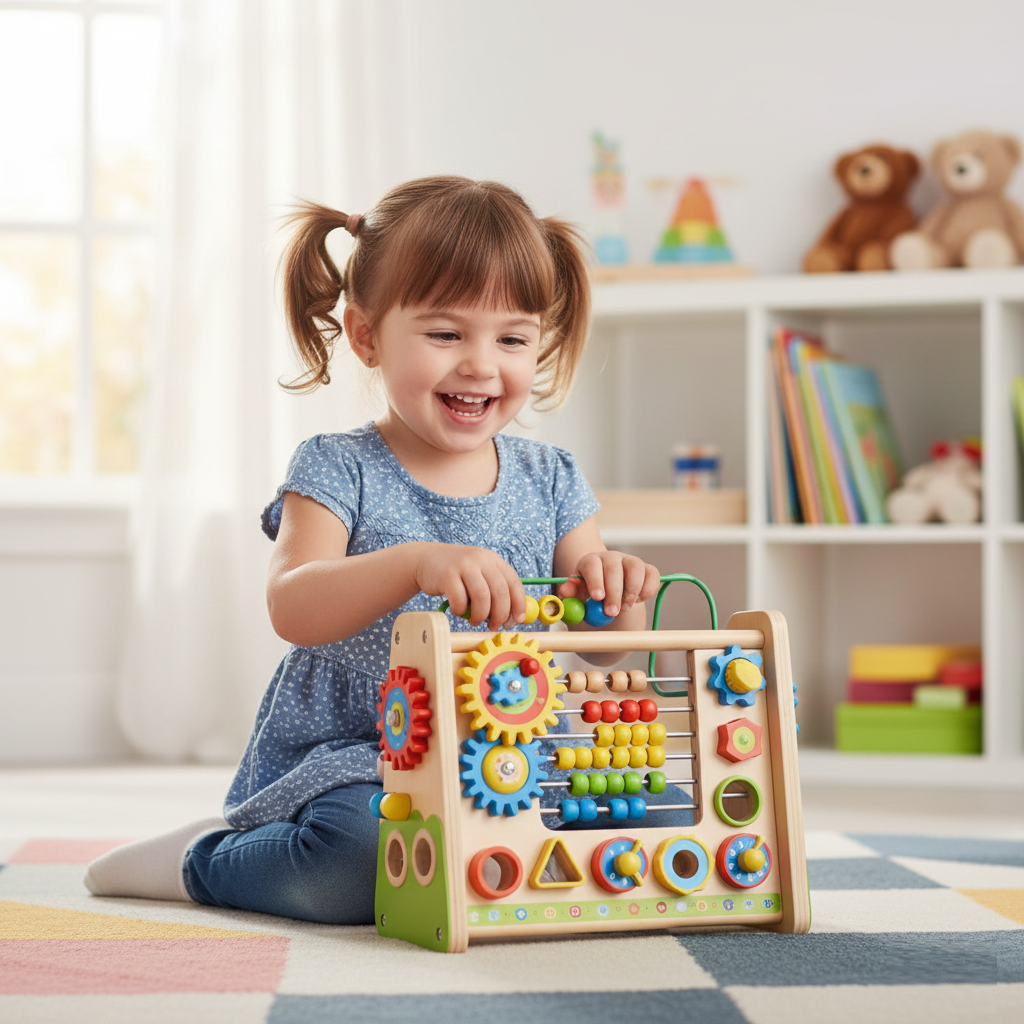 [Image of Child with educational toy]